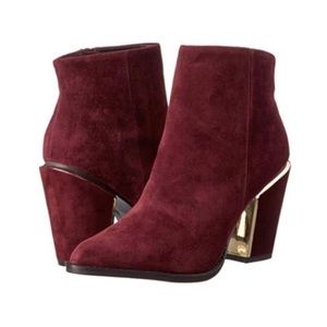 Aldo Burgundy Suede Pointed Toe Heeled Ankle Boots